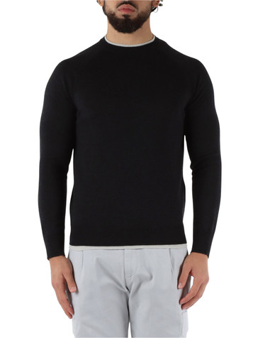 GRIGIO SCURO | Maglia girocollo in lana con dettagli a contrasto GRIGIO SCURO | Maglia girocollo in lana con dettagli a contrasto