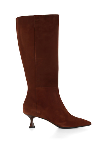MARRONE | Stivale in suede con tacco a rocchetto