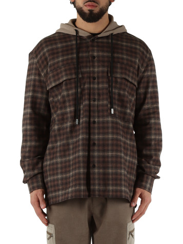 MARRONE | Camicia oversize in cotone con cappuccio