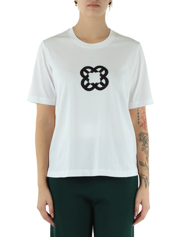 BIANCO | T-shirt boxy fit in cotone con ricamo logo frontale
