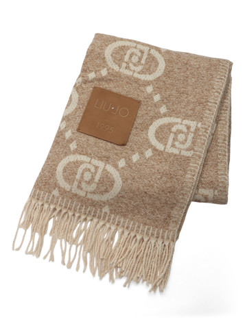 BEIGE | Maxi sciarpa in misto viscosa con patch logo