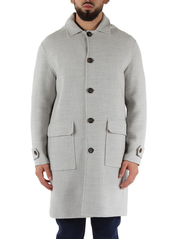 GRIGIO CHIARO | Cappotto in lana double con cappuccio