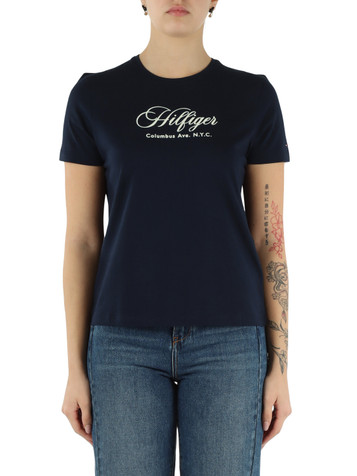 BLU SCURO | T-shirt in cotone con scritta logo frontale