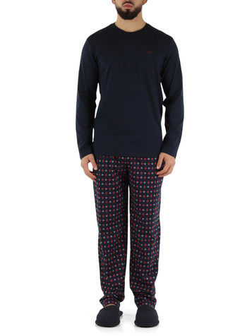 BLU | Pigiama in cotone composto da t-shirt maniche lunghe e pantaloni