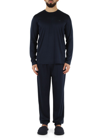 BLU SCURO | Pigiama in cotone Deluxe ASV composto da t-shirt maniche lunghe e pantaloni