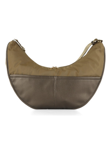 KAKI | Borsa mezzaluna a tracolla in tessuto ed ecopelle