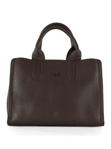 MARRONE | Borsa a mano media effetto martellato con logo impresso