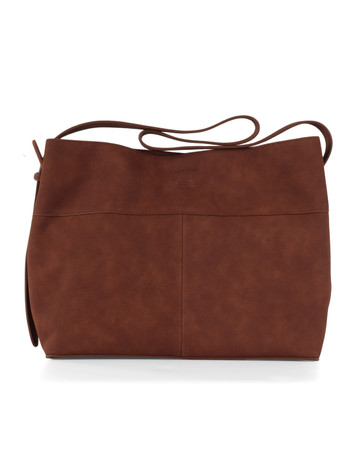 MARRONE | Borsa a spalla effetto suede con logo impresso