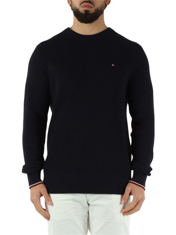 BLU SCURO | Maglia girocollo in cotone con dettagli a contrasto