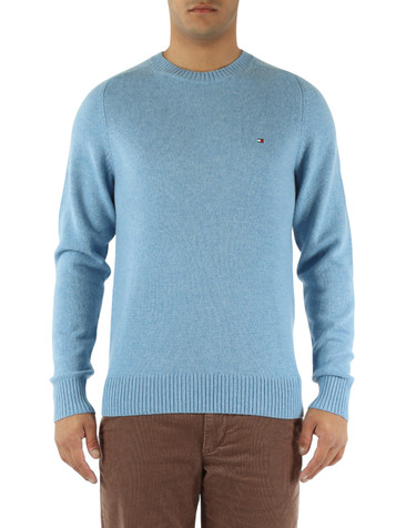 AZZURRO | Maglia girocollo in lana con ricamo logo frontale