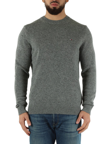 GRIGIO | Maglia girocollo in misto lana con ricamo logo frontale