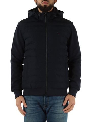 BLU SCURO | Giubbotto bimateriale con ricamo logo frontale