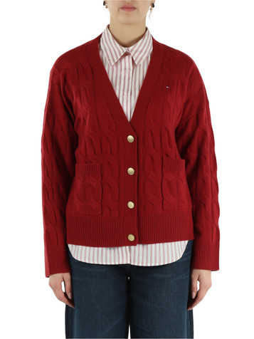 ROSSO SCURO | Cardigan a trecce in lana