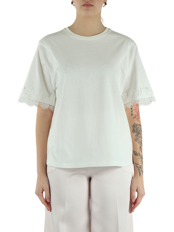BIANCO | T-shirt in cotone con inserti in pizzo