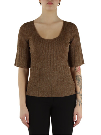 HELLBRAUN | Rippenstrick-Lurex-Pullover