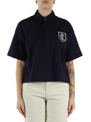 BLU SCURO | Polo oversize in cotone con ricamo logo
