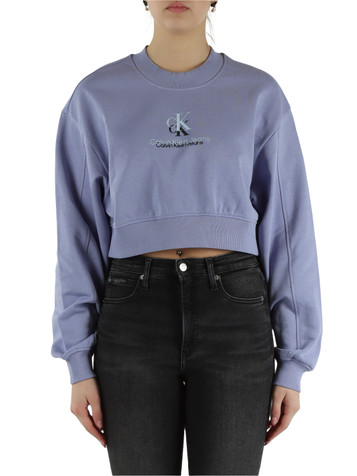 VIOLA CHIARO | Felpa cropped in cotone garzato con stampa logo frontale