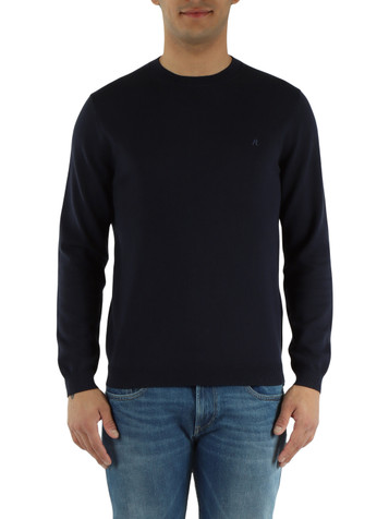 BLU SCURO | Maglia girocollo in cotone con patch logo