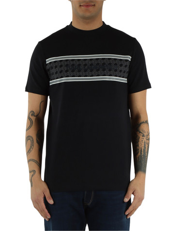 BLU SCURO | T-shirt in cotone stretch con scritta logo frontale