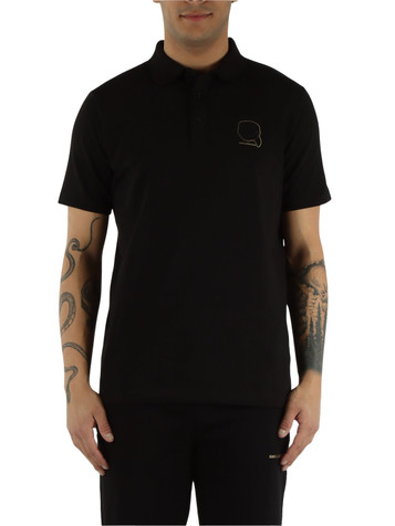 NERO | Polo in cotone stretch con stampa logo a rilievo