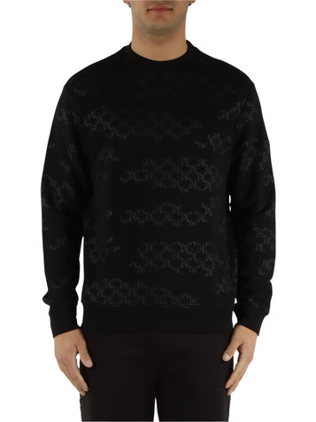 NERO | Felpa in cotone garzato con stampa logo all over