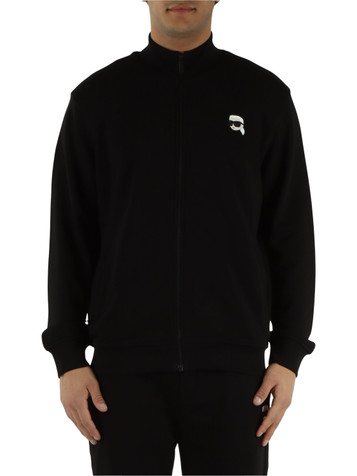 NERO | Felpa in cotone garzato con zip e patch logo