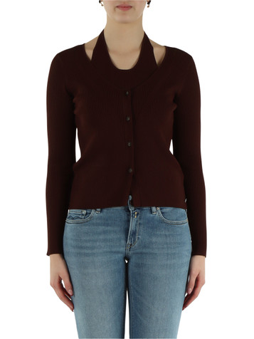 MARRONE | Maglia a costine con inserto effetto top
