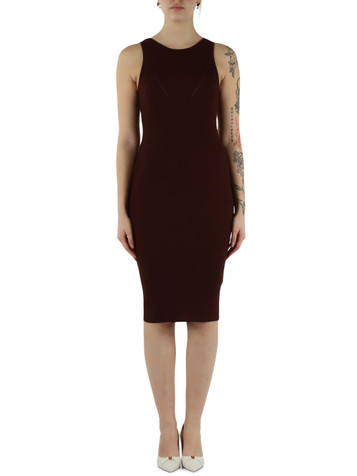 MARRONE | Abito a costine in maglina di misto viscosa