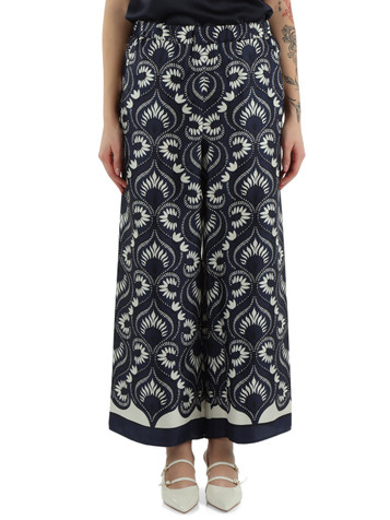 BLU | Pantalone in twill di seta stampata OTTICO