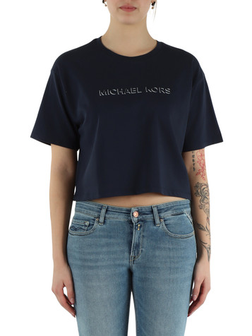 BLU SCURO | T-shirt in cotone con scritta logo a rilievo