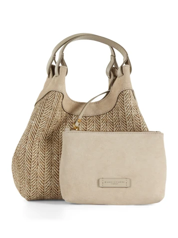 BEIGE | Borsa a mano in in paglia e suede DUA Small