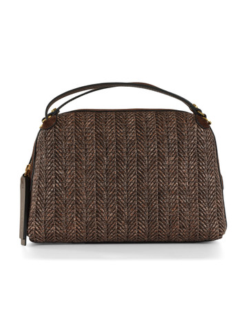 MARRONE | Borsa a mano in in paglia e suede ALIFA