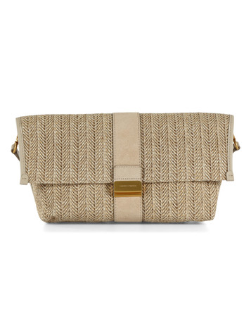 BEIGE | Borsa a spalla in in paglia e suede