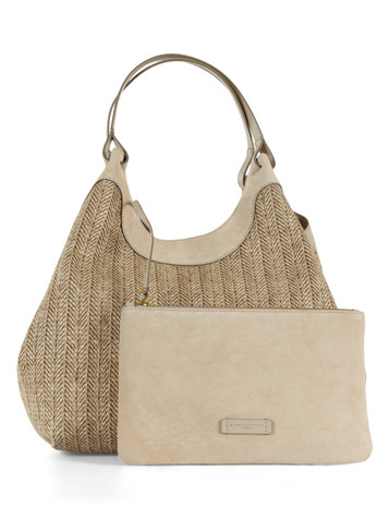 BEIGE | Borsa a spalla in in paglia e suede DUA Large