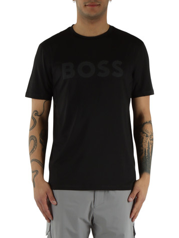 NERO | T-shirt slim fit in tessuto tecnico con scritta logo