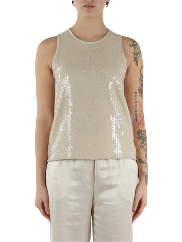 BEIGE | Top in georgette con ricami e paillettes