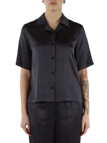 BLU SCURO | Camicia a maniche corte in satin di viscosa