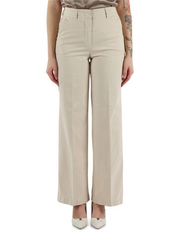 BEIGE | Pantalone gamba larga in cotone stretch