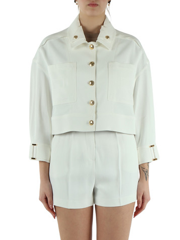 OFF WHITE | Giacca cropped oversize in gabardina di viscosa