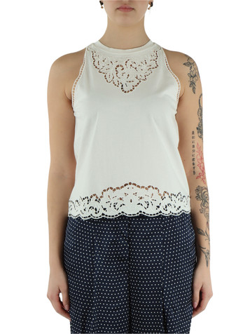 BIANCO | Top in cotone con ricami a intarsio