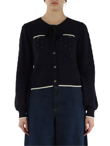 BLU SCURO | Cardigan in misto viscosa con dettagli a contrasto