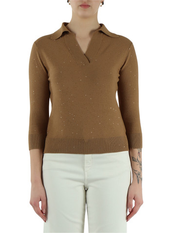 MARRONE CHIARO | Polo derby LONZA con micro paillettes