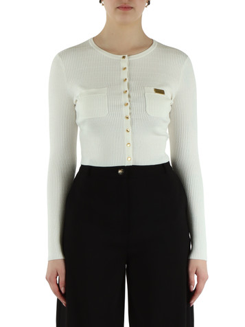 OFF WHITE | Cardigan cropped in misto lyocell e seta