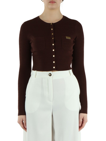MARRONE | Cardigan cropped in misto lyocell e seta