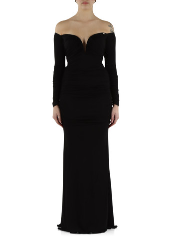 NERO | Abito lungo Red Carpet drappeggiato in jersey crepe