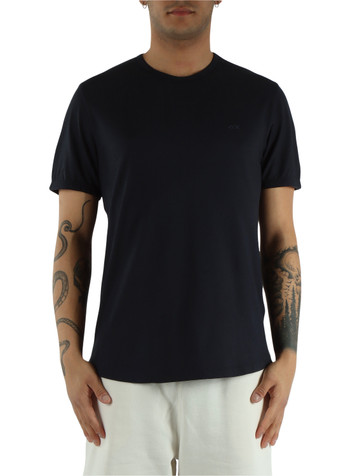 BLU SCURO | T-shirt in cotone fiammato con ricamo logo