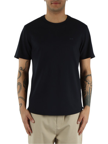 BLU SCURO | T-shirt in cotone piquet stretch con ricamo logo