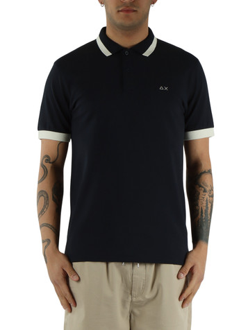 BLU SCURO | Polo in cotone piquet con dettagli a contrasto