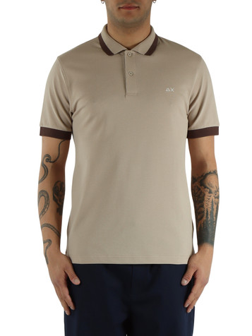 BEIGE | Polo in cotone piquet con dettagli a contrasto