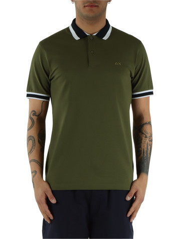 VERDE SCURO | Polo in cotone piquet con inserti a contrasto